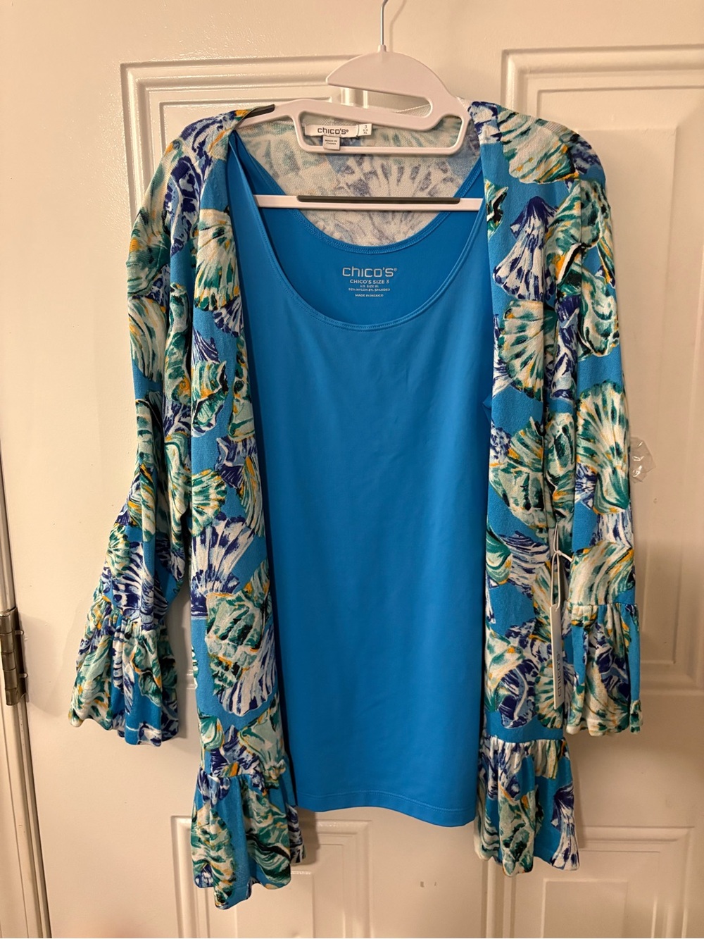 Chico's Bright Blue Scoop Tank with Floral Print Cardigan